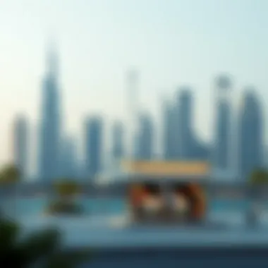 Iconic Dubai skyline with kiosk locations