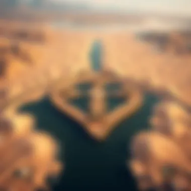 Aerial View of Love Lake Qudra Aerial view of Love Lake Qudra showcasing its heart-shaped design amidst the desert landscape