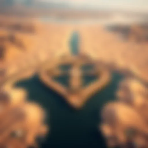 Aerial View of Love Lake Qudra Aerial view of Love Lake Qudra showcasing its heart-shaped design amidst the desert landscape