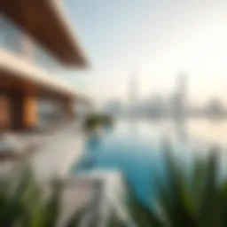 A stunning luxury villa with a private pool overlooking the Dubai skyline