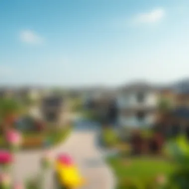 An upscale community showcasing lush landscaping and elegant architecture