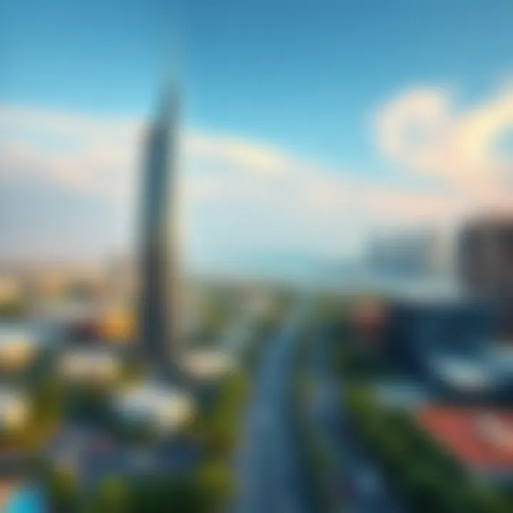 A panoramic view of Arjan's urban landscape featuring Mizin Tower