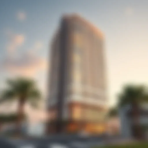 The stunning façade of Mizin Tower showcasing its modern architectural design