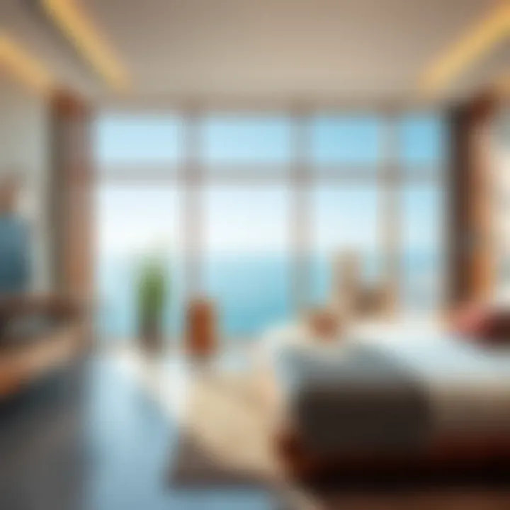 Luxurious suite featuring elegant decor and sea views