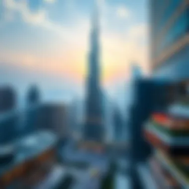 A breathtaking view of the Burj Khalifa surrounded by bustling urban life