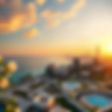 Breathtaking sunset view over the Dubai coastline from One Palm