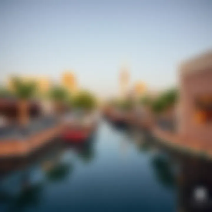 Al Qasba Canal - A Leisure Oasis The serene Al Qasba canal with vibrant cafes and recreational areas