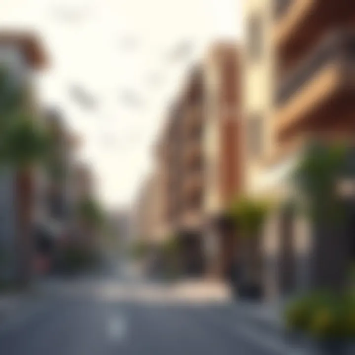 A vibrant neighborhood street in Muwaileh with local amenities