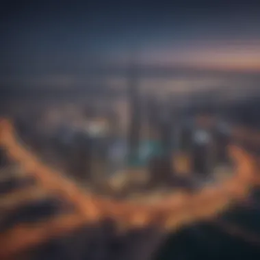 Dubai Skyline Featuring Sawani Properties Aerial view of Dubai's skyline with Sawani properties highlighted