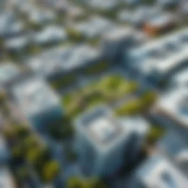 Aerial view of Silicon Avenue showcasing modern architecture and green spaces