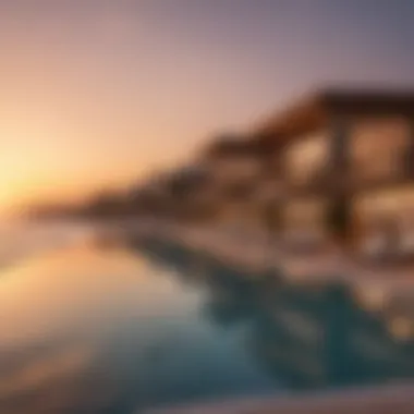 A stunning view of Al Mamzar Beach Chalets at sunset