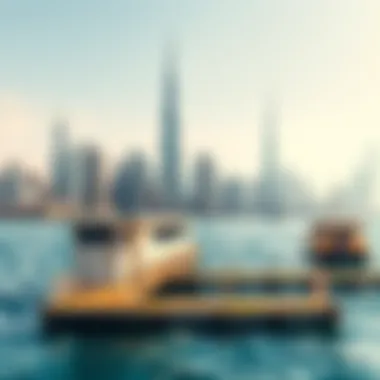 Ferry Dock with Dubai's Iconic Skyline in the Background Ferry dock and urban skyline