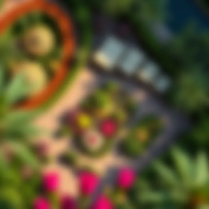 Aerial view of the garden's unique layout