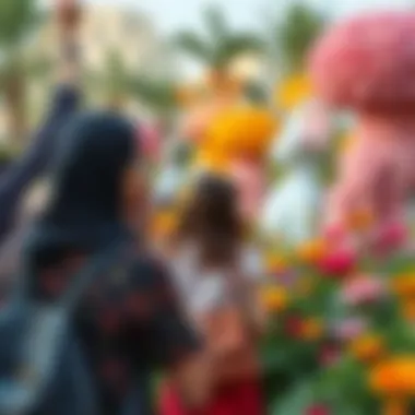 Visitors admiring the floral sculptures