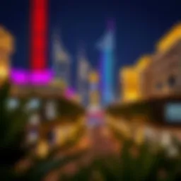 Night view of حديقة الاضواء showcasing vibrant light installations