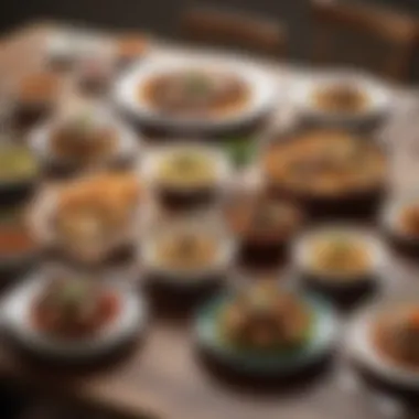 Fusion of Traditional and Modern Cuisine A selection of traditional and modern dishes on a wooden table