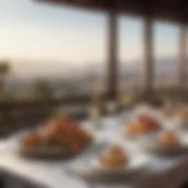 Gourmet Dining Experience in Dubai Hills A beautifully set table with gourmet dishes in an upscale restaurant