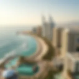 Aerial view showcasing the stunning coastline of Jumeirah Beach Residence