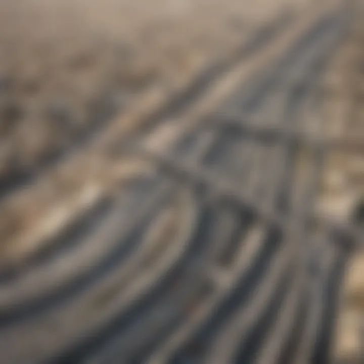 Aerial view of Dubai's transportation network showcasing roads and public transit systems