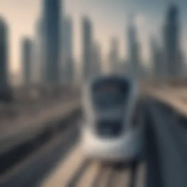 Modern metro train traversing the skyline of Dubai