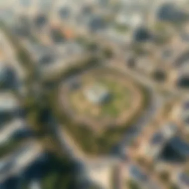 Aerial View of Umm Al-Emarat Park An aerial view of Umm Al-Emarat Park integrated within the urban landscape of Abu Dhabi.