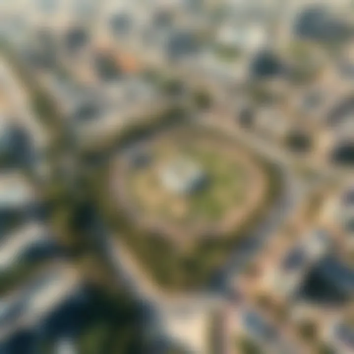 Aerial View of Umm Al-Emarat Park An aerial view of Umm Al-Emarat Park integrated within the urban landscape of Abu Dhabi.