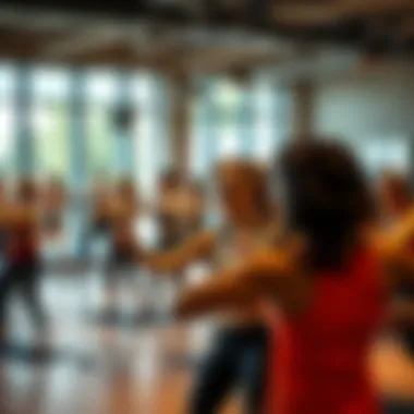 Diverse Group Fitness Class Group fitness class with diverse participants engaging in a workout