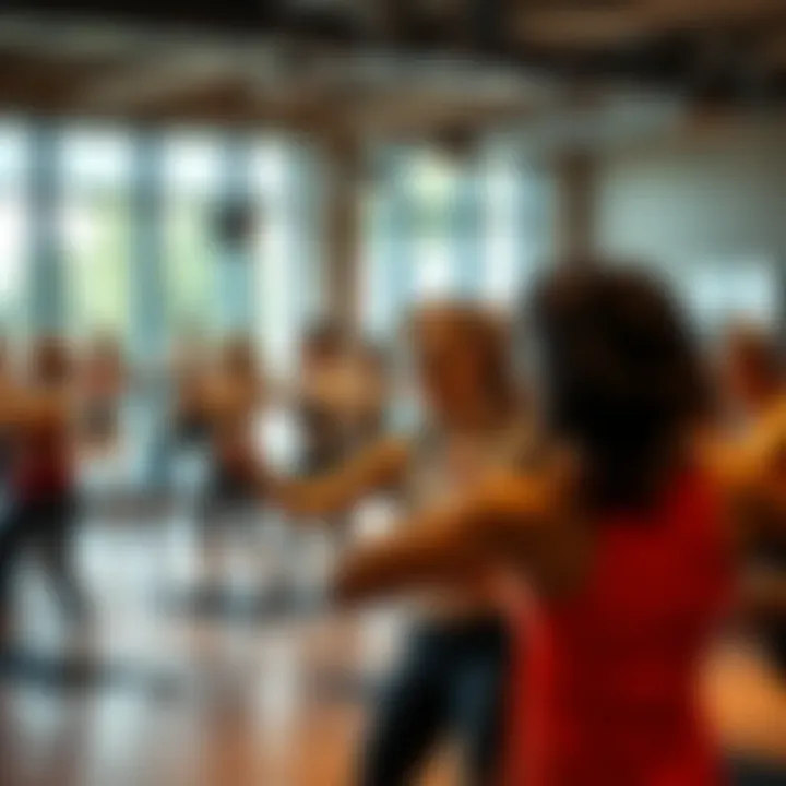 Diverse Group Fitness Class Group fitness class with diverse participants engaging in a workout