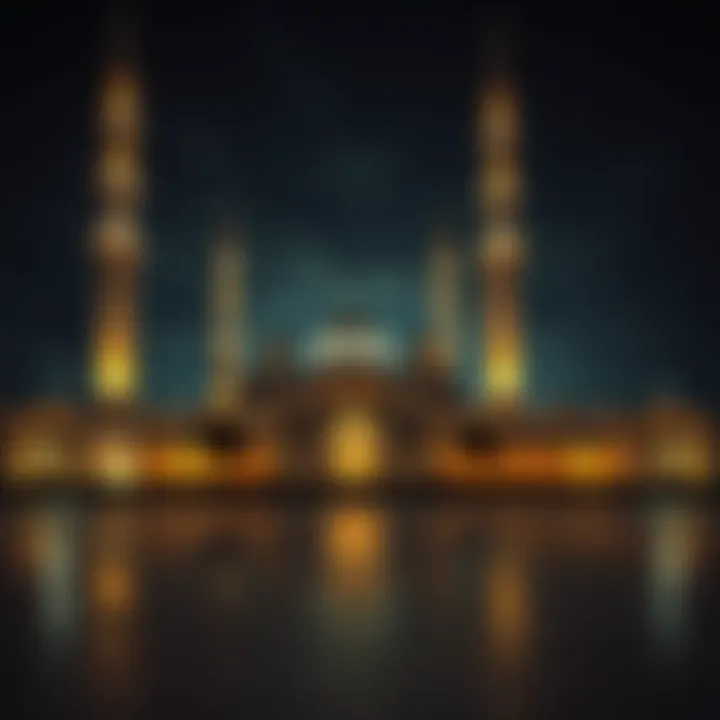 A serene mosque illuminated at night during Ramadan prayers