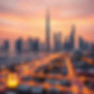 An intricate view of Dubai's skyline at sunset during Ramadan