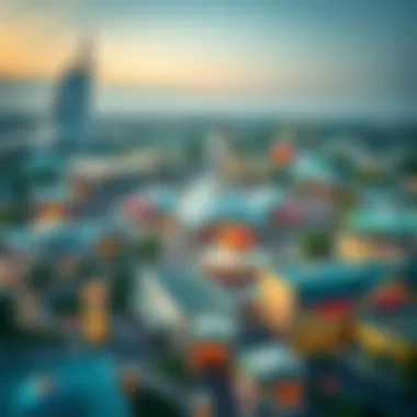 Aerial Perspective of Global Village An aerial view of Global Village during peak visitor hours.