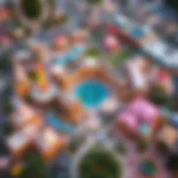 Aerial view of Global Village Dubai showcasing its vibrant layout