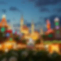 A vibrant evening view of Global Village showcasing festive lights and attractions.