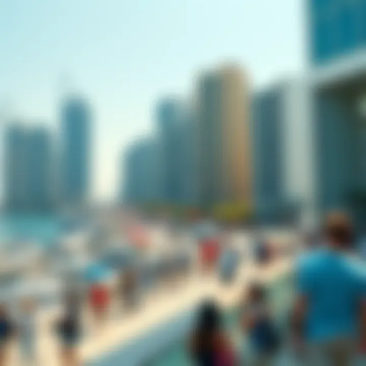 Stunning view of Dubai Marina bustling with tourists during holiday season