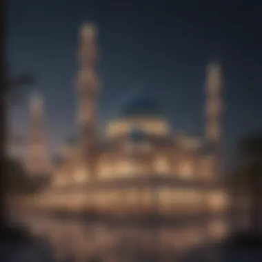Mosque Illuminated for Ramadan An elegant mosque illuminated at night in Dubai.