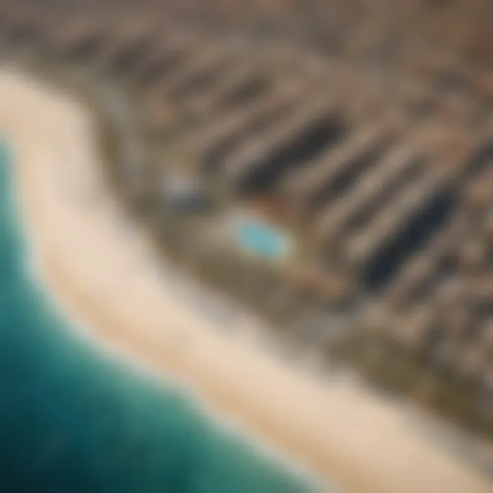 Aerial view of the surrounding area of Kaite Beach, highlighting its strategic location within the vibrant city of Dubai.