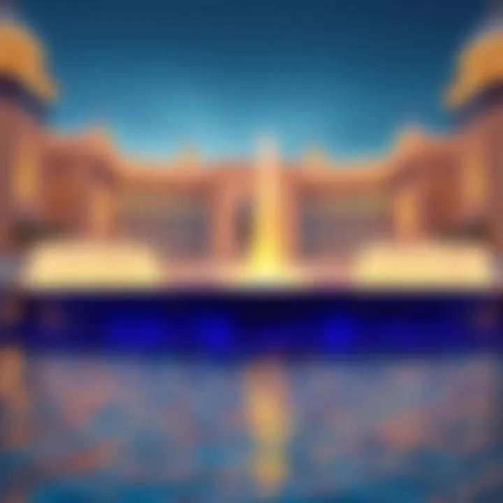 The architectural backdrop enhancing the fountain show