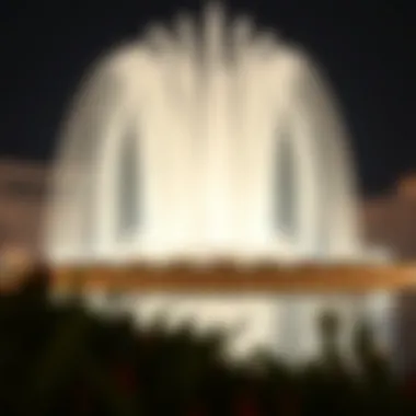 The stunning Dubai Fountain illuminated at night
