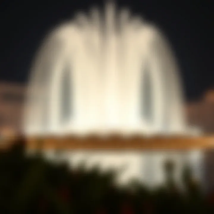 The stunning Dubai Fountain illuminated at night