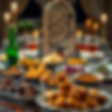 A Traditional Iftar Feast Traditional iftar spread featuring dates and Arabic dishes