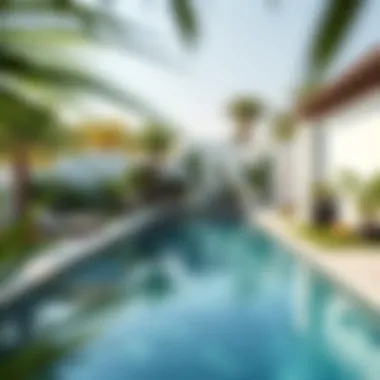 Serene outdoor area featuring a private pool surrounded by lush landscaping