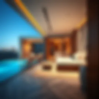 Elegant interior design of a hotel suite with a private pool