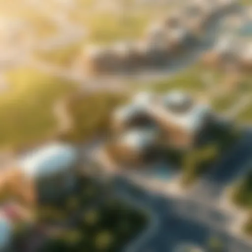 Aerial view of Mama'esh Meadows showcasing its lush landscapes and modern architecture