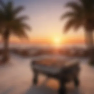 Vibrant Sunset Over the BBQ Area in Mamzar Beach Park Vibrant sunset view over Mamzar Beach Park's barbecue area