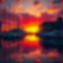 Vibrant hues of a marina sunset reflecting over calm waters