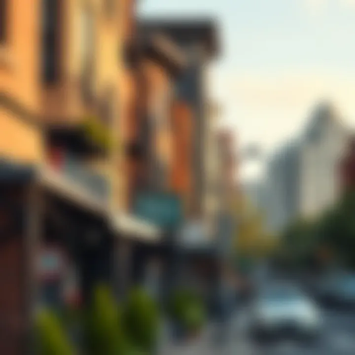 Vibrant neighborhood filled with local businesses and residents