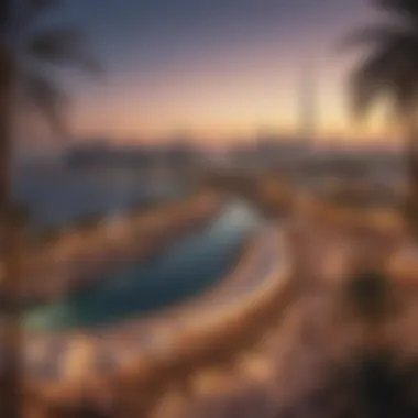 Festive Panorama of Dubai A panoramic view of Dubai during the public holiday in a festive atmosphere.