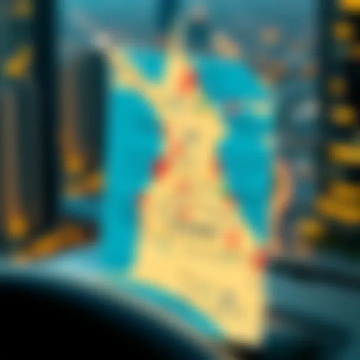 A map of Dubai highlighting key locations