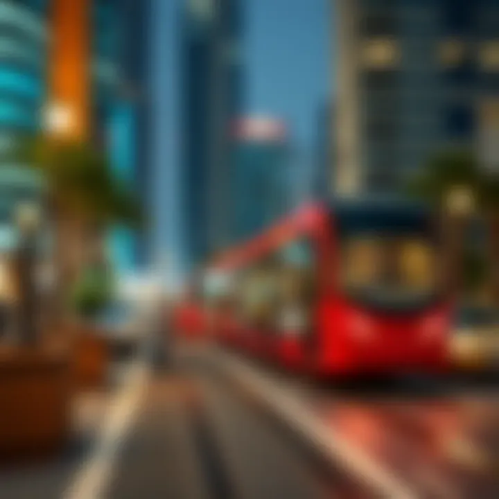 Tram network map highlighting routes in Dubai