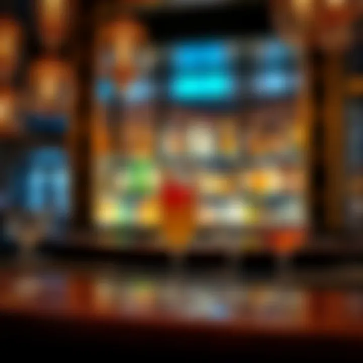 An illuminated bar with an array of cocktails served in elegant glasses